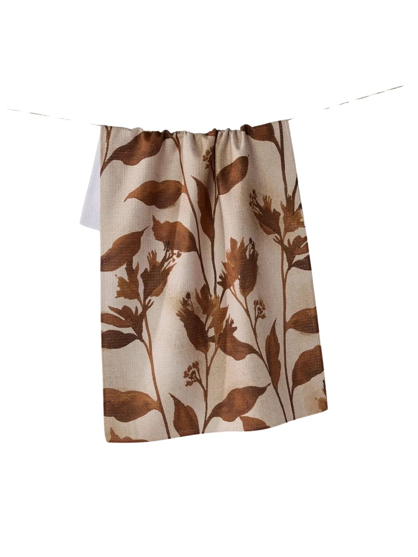 Tea Towel hanging with brown leaf detail