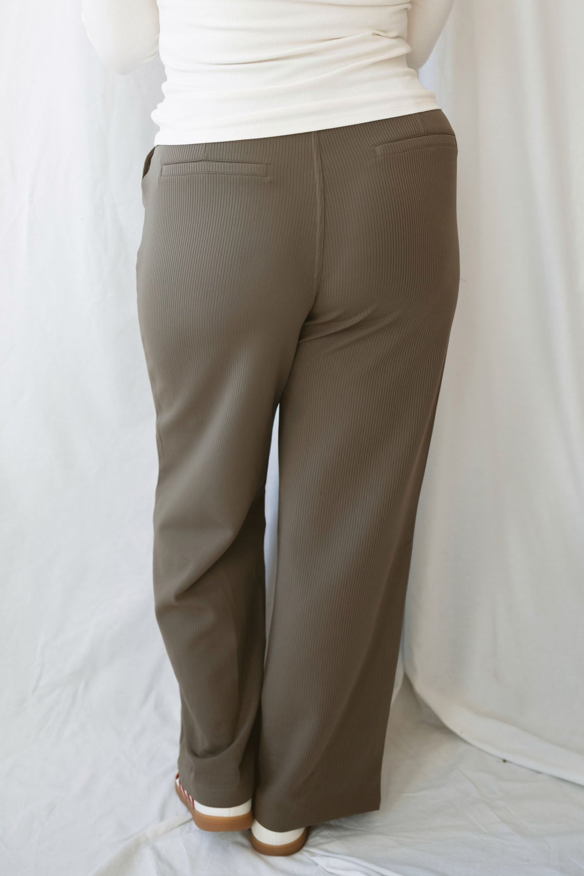 Taylor Jacquard Ribbed District Tailored Trousers in Truffle brown, featuring textured ribbed fabric and a tailored-inspired silhouette for women's casual outfits.
