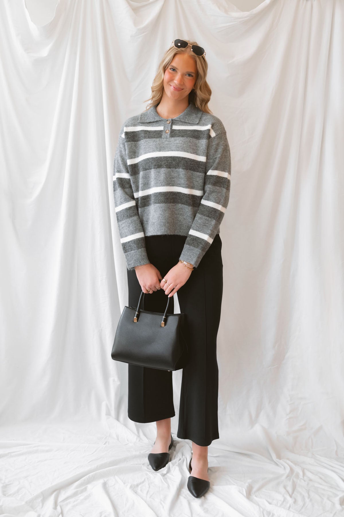 Lauren Elastic Waist Butter Soft Wide Pants in black featuring a comfortable elastic waistband and relaxed wide-leg silhouette.