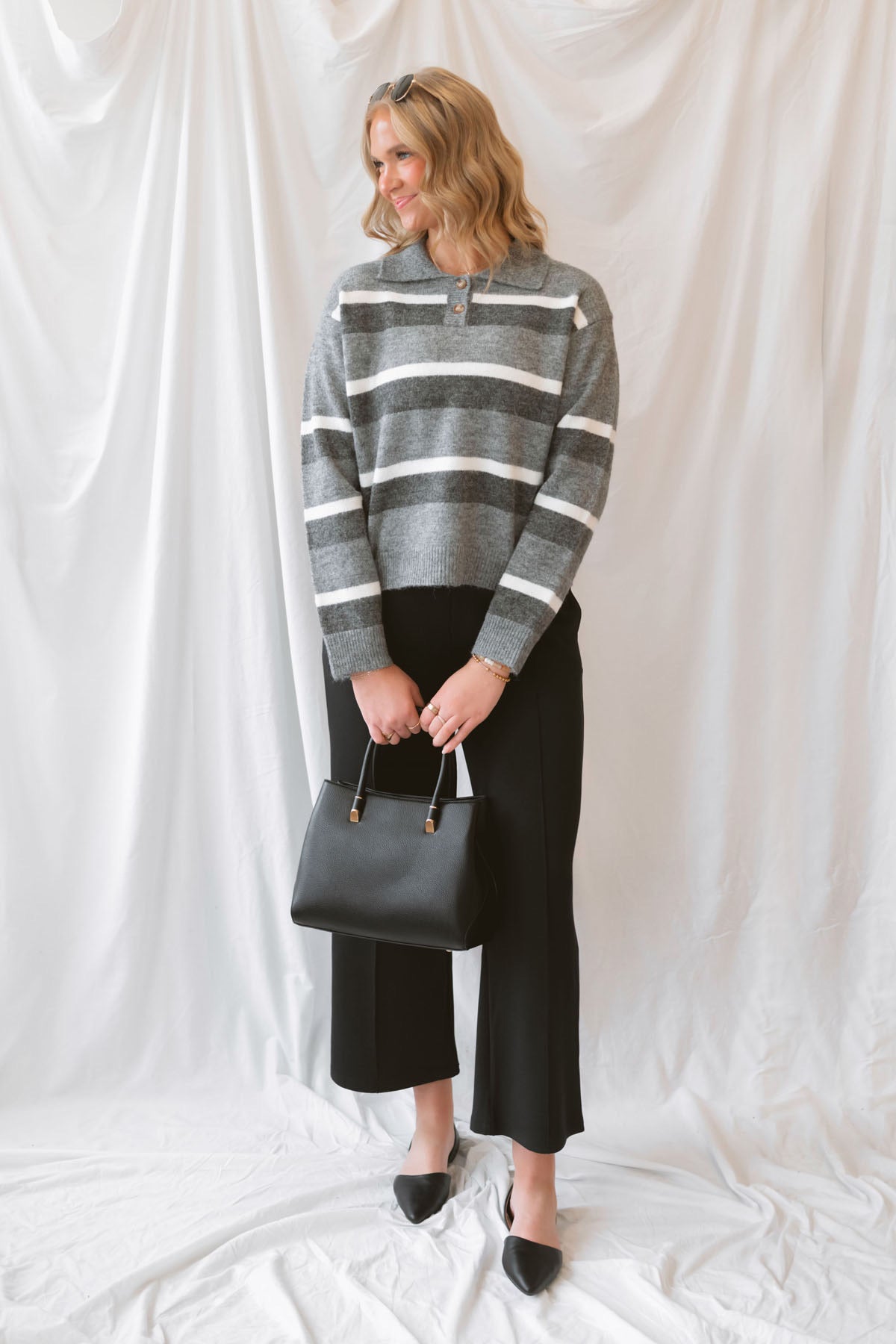 Lauren Elastic Waist Butter Soft Wide Pants in black featuring a comfortable elastic waistband and relaxed wide-leg silhouette.
