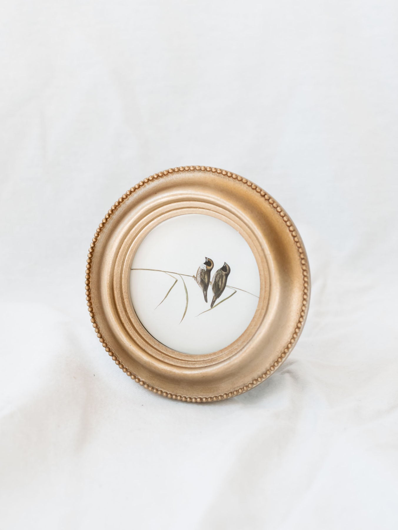 Front view of the gold edge circle photo frame.