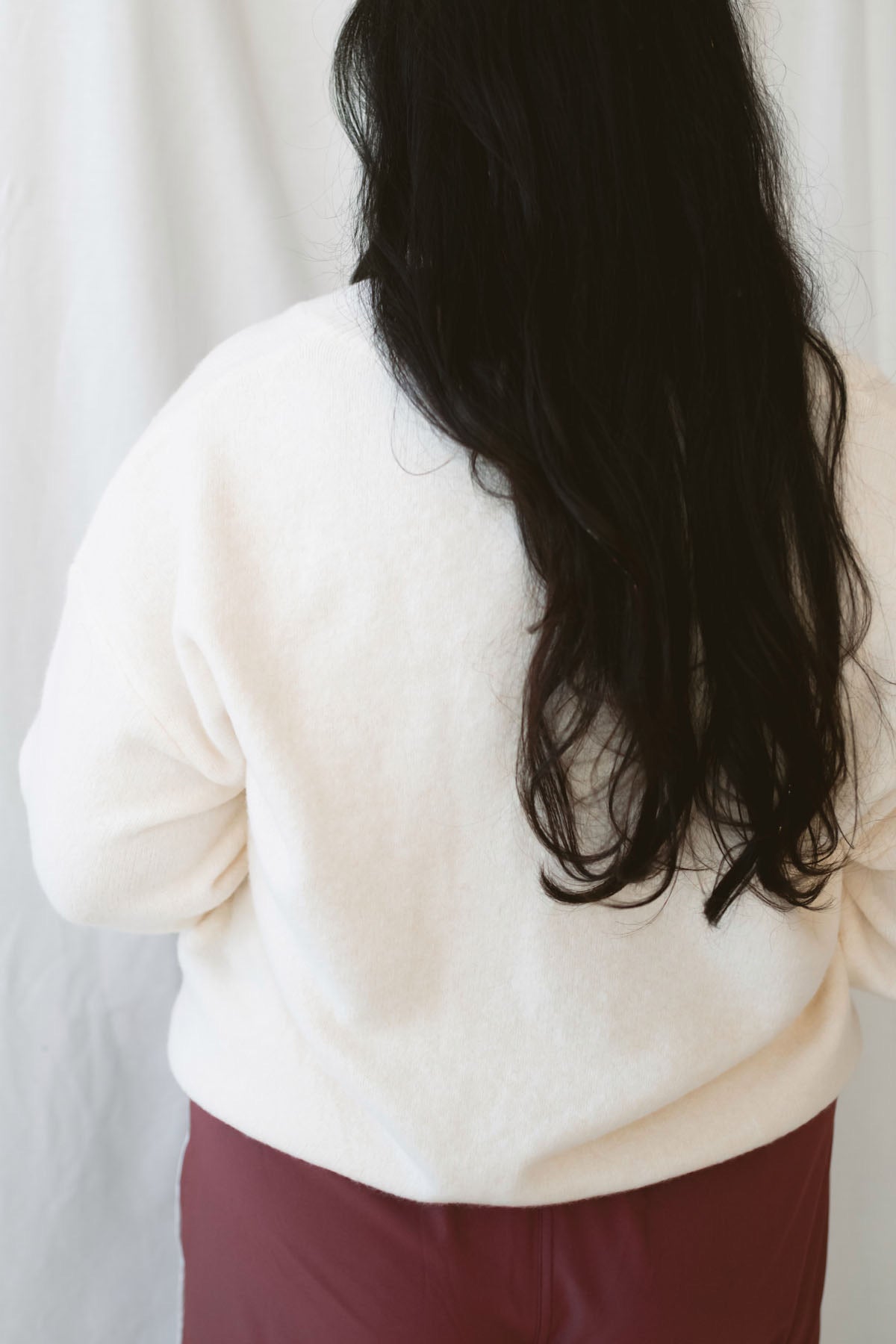 Drew Cream Brushed Knit V-Neck Pullover Sweater for women featuring a soft textured knit, classic V-neckline, and long sleeves for cozy everyday styling.