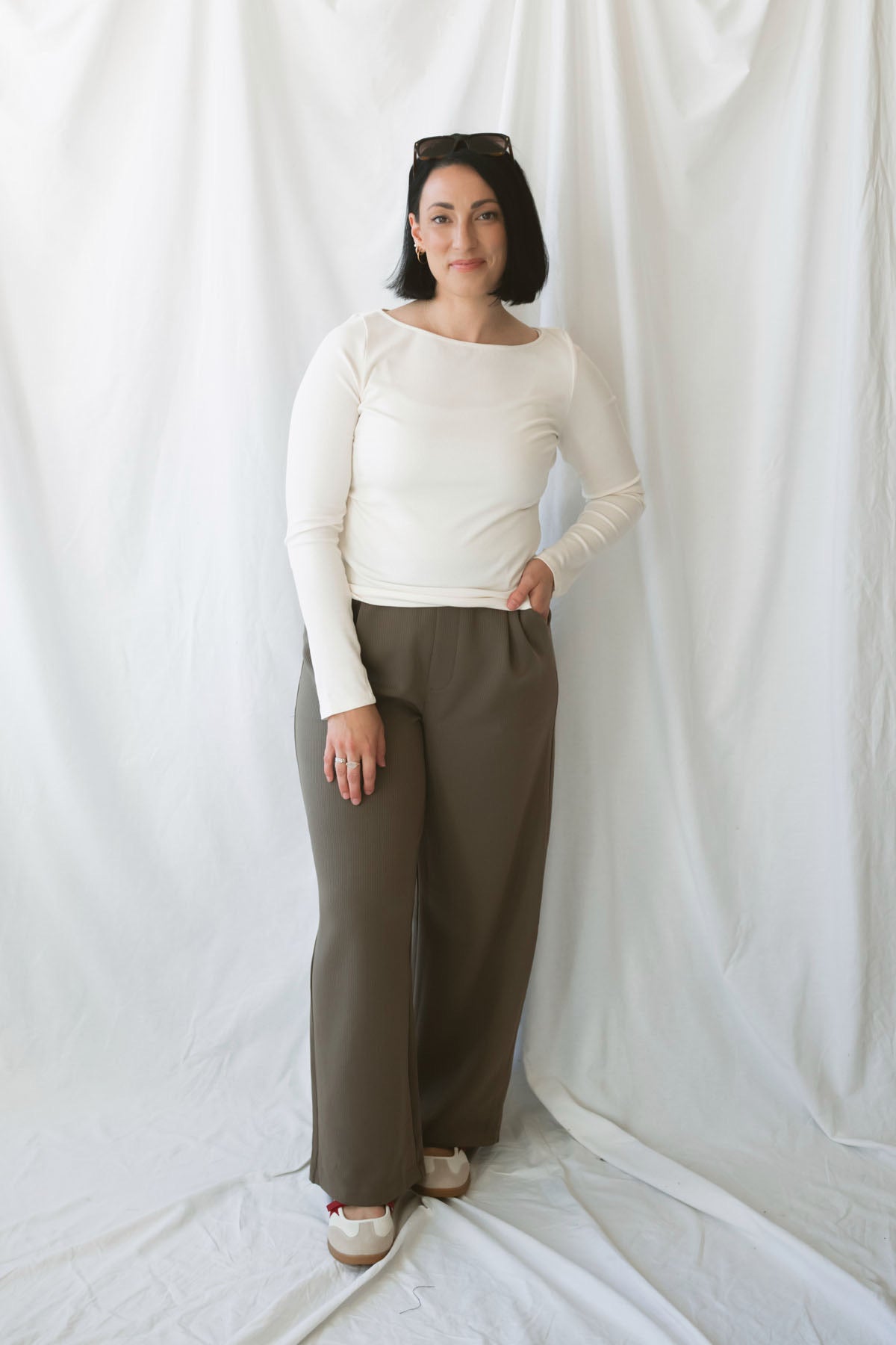Taylor Jacquard Ribbed District Tailored Trousers in Truffle brown, featuring textured ribbed fabric and a tailored-inspired silhouette for women's casual outfits.