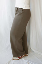 Taylor Jacquard Ribbed District Tailored Trousers in Truffle brown, featuring textured ribbed fabric and a tailored-inspired silhouette for women's casual outfits.