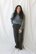 Sarah Grey Long Sleeve Garment Dye Tee for women, made from 100% cotton with a classic round neckline and casual garment-dyed finish.