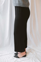 Lauren Elastic Waist Butter Soft Wide Pants in black featuring a comfortable elastic waistband and relaxed wide-leg silhouette.