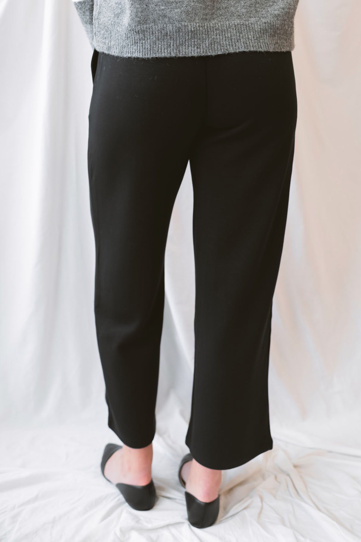 Lauren Elastic Waist Butter Soft Wide Pants in black featuring a comfortable elastic waistband and relaxed wide-leg silhouette.