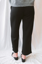 Lauren Elastic Waist Butter Soft Wide Pants in black featuring a comfortable elastic waistband and relaxed wide-leg silhouette.