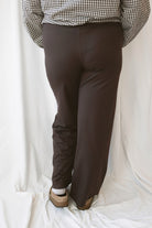 Frances Coffee Bean high waist pants with a flowing silhouette in a warm brown shade.