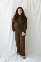 Bryer Chocolate Brown matching set featuring a butter-soft crewneck pullover and coordinating pants.