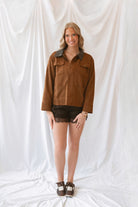 Autumn Waistband Lace Trim Hem Satin Shorts in brown with a smooth satin finish and delicate lace trim along the hem.