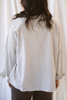 Eloise oversized black and ivory check shirt with a relaxed button-front silhouette.